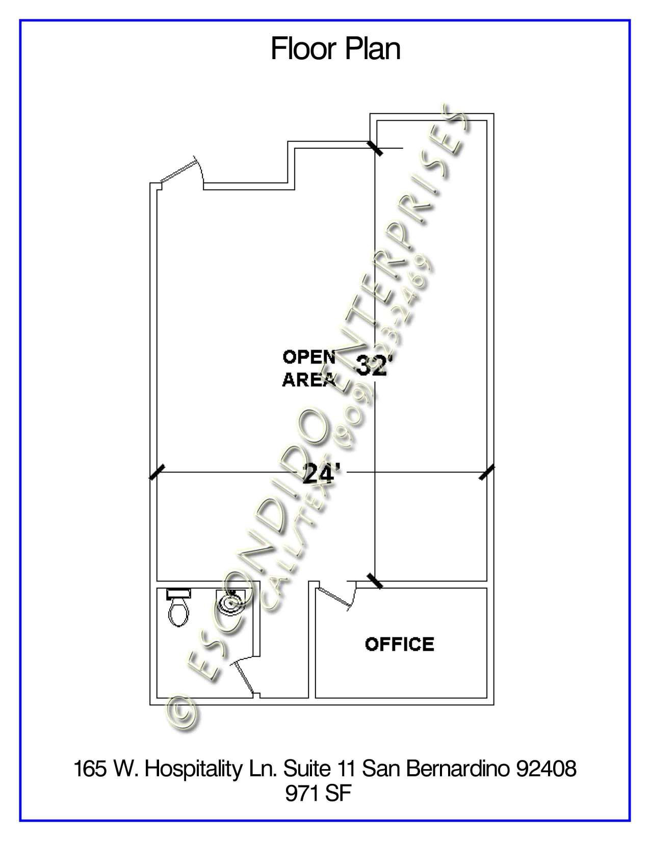 Floor plan of office space located at 165 W. Hospitality Lane, Suite 11, San Bernardino, CA 92408