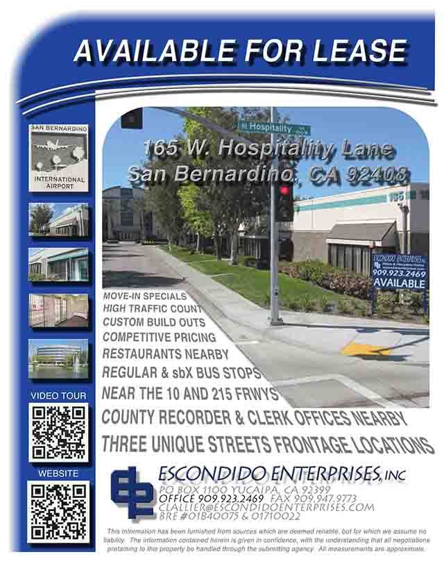 Brochure of multi-unit office space located at 165 W. Hospitality Lane, San Bernardino, CA 92408